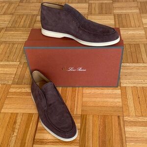 Lora Piana Elegant Suede Men's Slip-On Loafers - Dark Brown